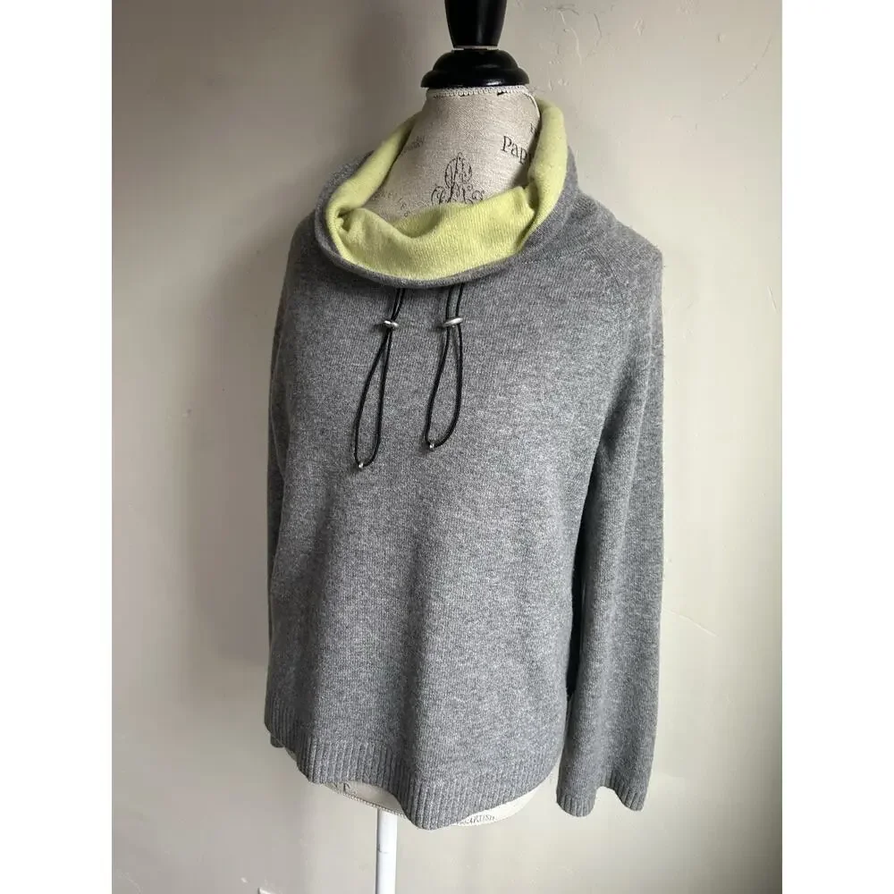 Lisa Todd Cashmere Merino Wool Sweater Women’s M Gray Cowl Neck Zip Knit MINT - Picture 6 of 13